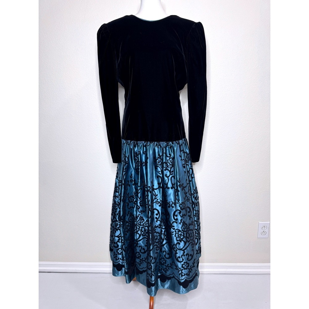 JESSICA MCCLINTOCK Vtg 80s Prom Velvet Taffeta Dress Dark Romance Gothic Glam 16